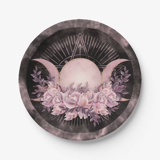 Triple Moon - Triple Goddess -Gentle Floral Paper Plate (Front)