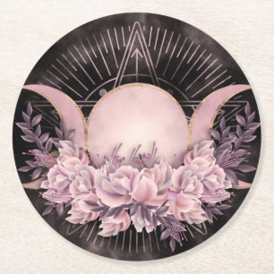 Triple Moon - Triple Goddess -Gentle Floral Round Paper Coaster
