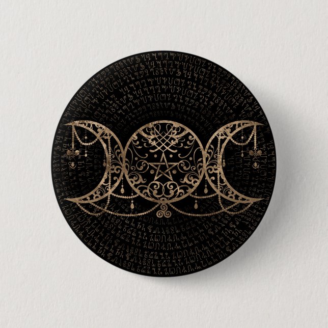 Triple Moon - Triple Goddess Gold and black 6 Cm Round Badge (Front)