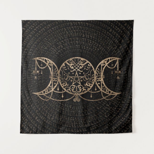 Triple Moon - Triple Goddess Gold and black Tapestry (Front)