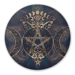 Triple Moon - Triple Goddess Gold and Purples Ceramic Knob