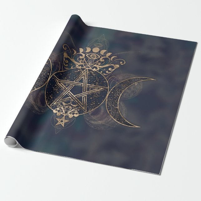 Triple Moon - Triple Goddess Gold and Purples Wrapping Paper (Unrolled)