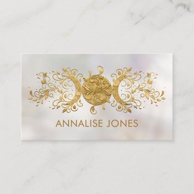 Triple Moon - Triple Goddess Golden Ornament  Busi Business Card (Front)