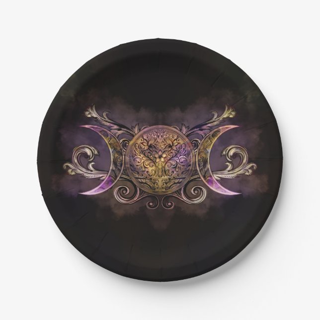Triple Moon - Triple Goddess -Midnight shimmer Paper Plate (Front)