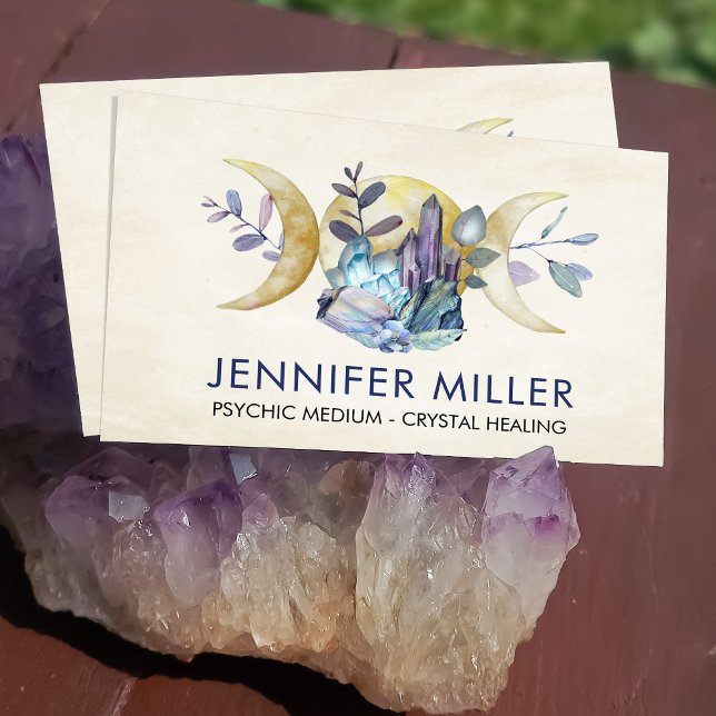 Triple Moon - Watercolor Crystals Business Card (Creator Uploaded)