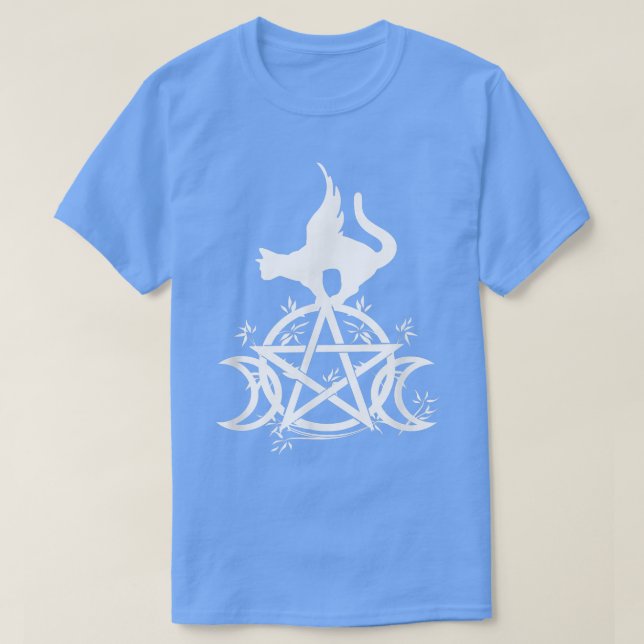 Triple Moon Witchcraft Pentacle Witch Cat Moon God T-Shirt (Design Front)