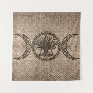 Triple Moon with pentagram and tree of life Tapestry