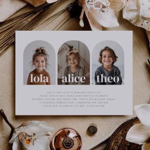 Triple Name Joint Landscape Photo Birthday Invitation