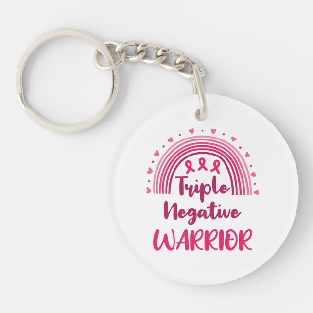 Triple Negative Warrior Breast Cancer Rainbow Key Ring (Front)