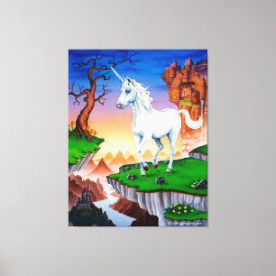 Triple panel stretched canvas fantasy Unicorn