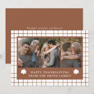 Triple Photo Layout Autumn Leaf Happy Thanksgiving Holiday Card