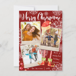 Triple Photo Red & White Christmas Personalised Holiday Card