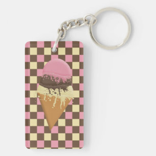Triple-Scoop Ice Cream Cone Keychain Rectangular