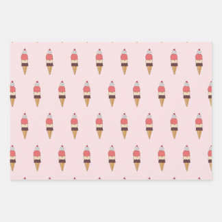 Triple Scoop Ice Cream Cone Wrapping Paper Sheet