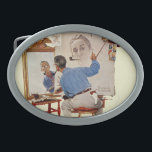 Triple Self-Portrait Oval Belt Buckle<br><div class="desc">Artist: Norman Rockwell | Norman Rockwell paints his own portrait</div>
