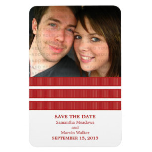 Triple Stripe Photo Save the Date Magnet, Red Magnet