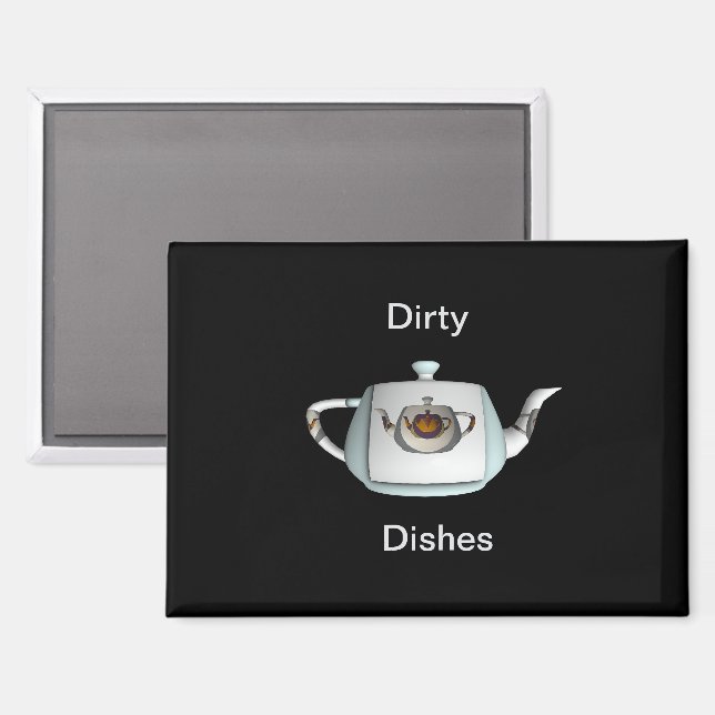 Triple Teapots Dirty Dishes Dishwasher Black  Magnet (Front/Back)