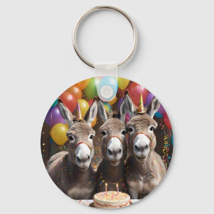 Triple the Joy: A Donkey Triplets' Birthday Bash Key Ring