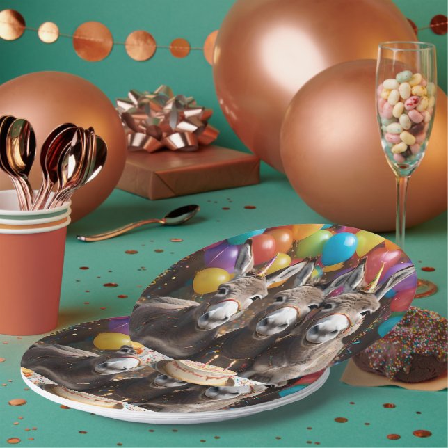 Triple the Joy: A Donkey Triplets' Birthday Bash Paper Plate (Multi)