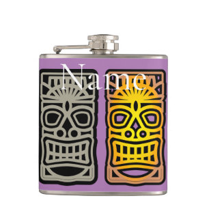 Triple Tiki Sculptures Thunder_Cove   Hip Flask