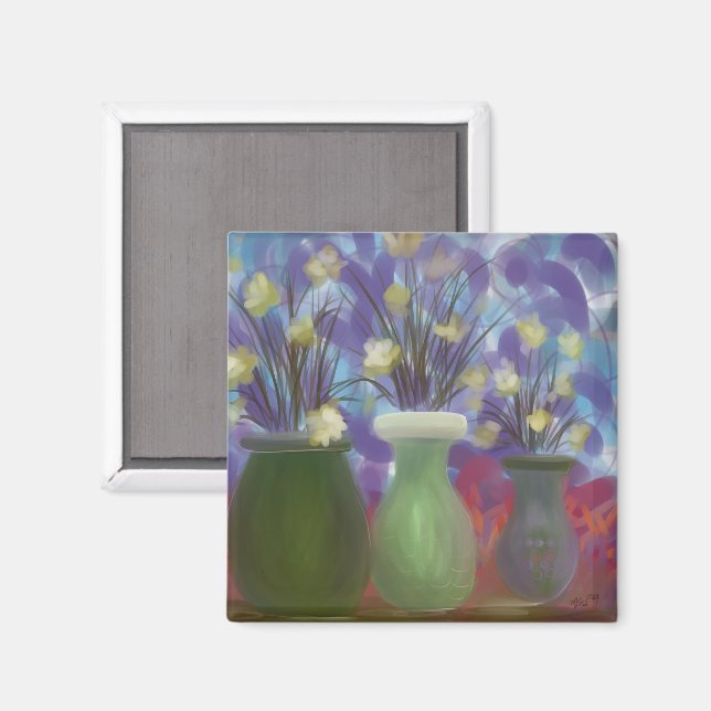 Triple Vase Bouquet Original Art Magnet (Front/Back)