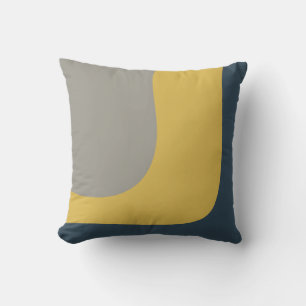 Triple Wave Minimalist Pattern Mustard Navy Grey Cushion