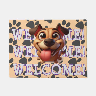 Triple Welcome  Eager Dog Pawprint Funny  Doormat