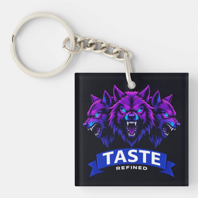 Triple Wolf Design Emphasizing Strength Key Ring (Front)
