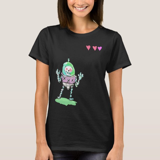 Triple X Skeleton Robot With Life Hearts T-Shirt (Front)