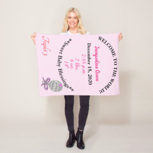 Triplet Baby Girl Pink Rattle Fleece Blanket