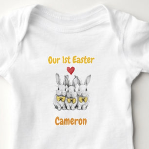 Triplets 1st Easter Outfit, Bunnies, Personalised  Baby Bodysuit