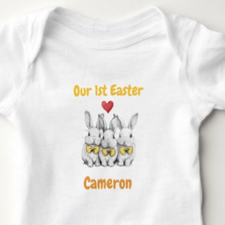 Triplets 1st Easter Outfit, Bunnies, Personalized Baby Bodysuit