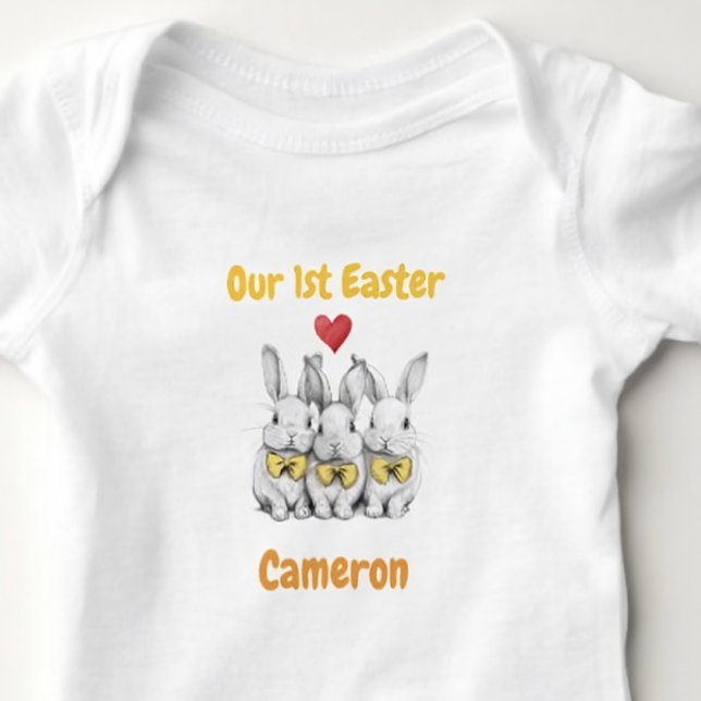 Triplets 1st Easter Outfit, Bunnies, Personalized  Baby Bodysuit (cute outfit for triplets 1st Easter with name)