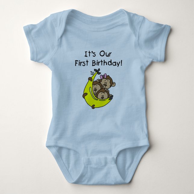Triplets 1st - Two Boys, One Girl Baby Bodysuit (Front)