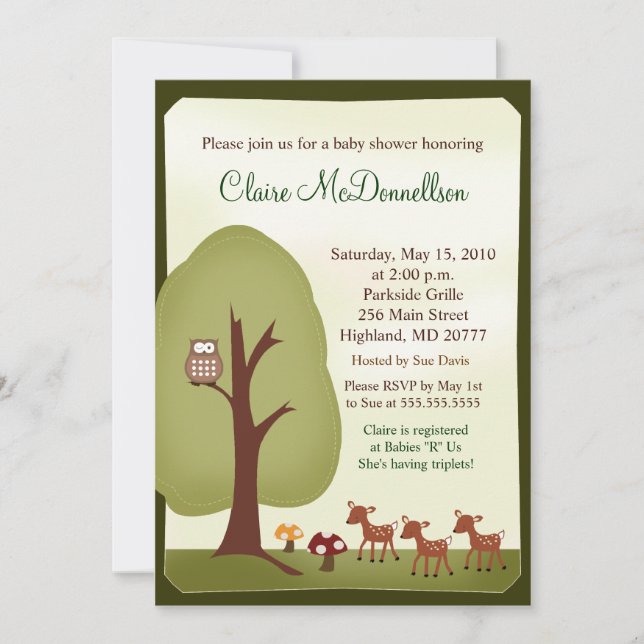 TRIPLETS Baby Deer Woodland Forest Baby Shower Invitation (Front)