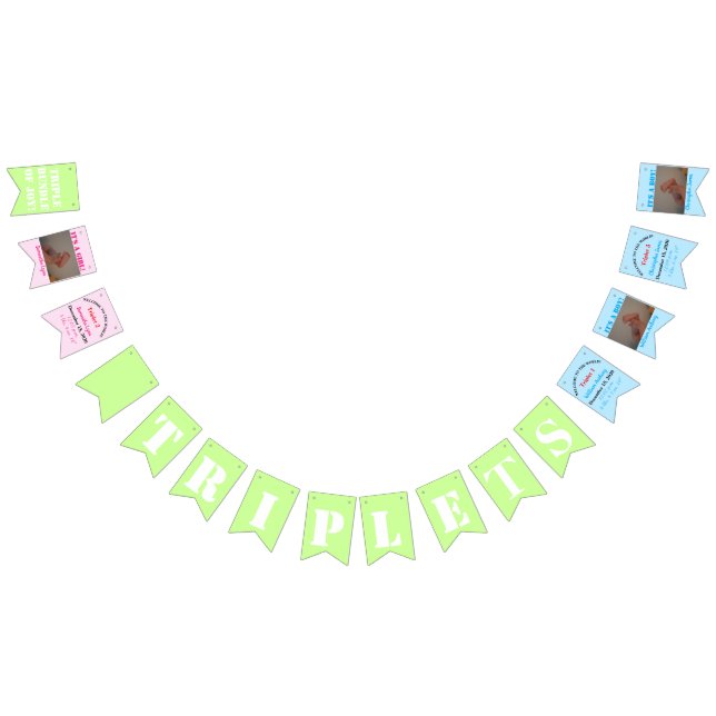 Triplets Baby Girl Boy's Photos Bunting (All)