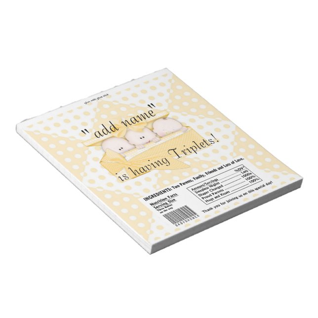 Triplets Baby Shower Candy Bar Wrapper Party Favou Notepad (Angled)