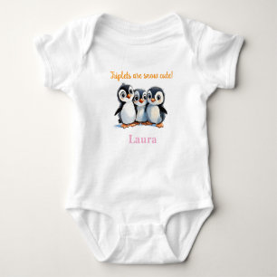 Triplets Baby Shower Gift, Penguins, With Names, Baby Bodysuit