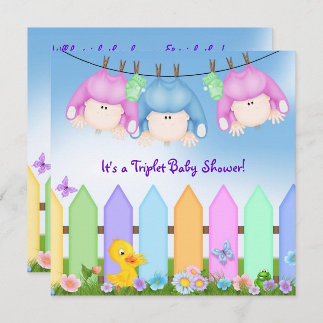 Triplets Baby Shower Invitation (Front/Back)