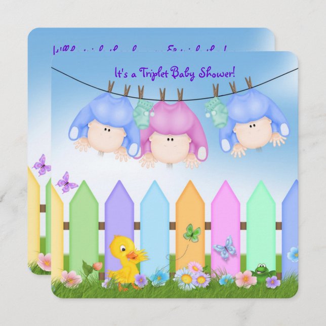 Triplets Baby Shower Invitation (Front/Back)