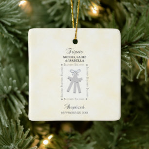 Triplets Baptism on Yellow 3 Crosses Personalised Ceramic Ornament