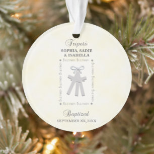 Triplets Baptism on Yellow 3 Crosses Personalised Ornament