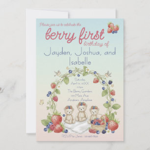 Triplets Berry First Birthday Party Invitation