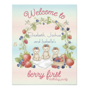 Triplets Berry First Birthday Party Poster