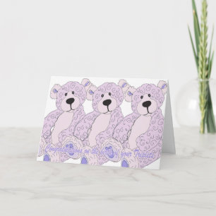 Triplets Congratulations Teddy Bear in pink Card