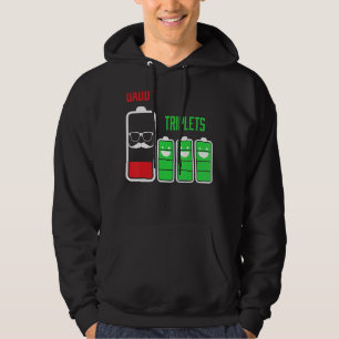 Triplets Dad Daddy Of 3 Kids Battery Low Father's  Hoodie