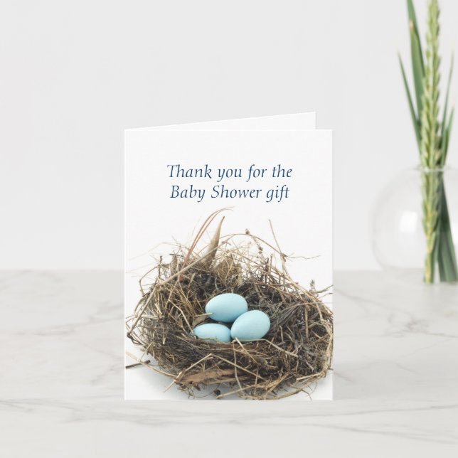 Triplets Eggs in Nest Baby Shower Thank You Card (Front)