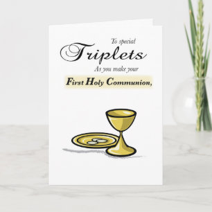 Triplets First Communion Gold Chalice, Paten Card