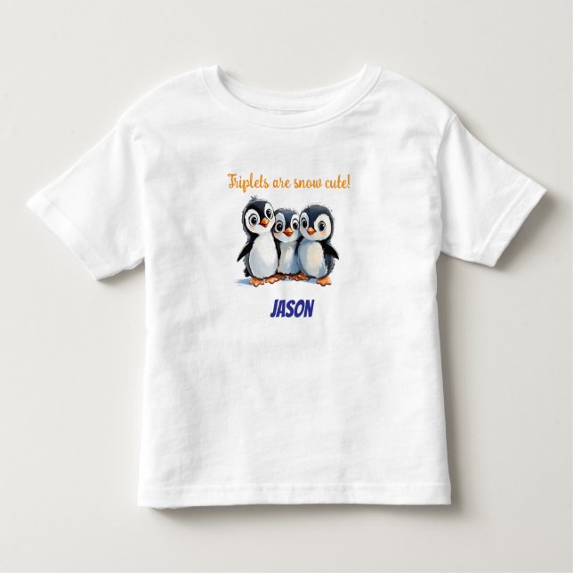 Triplets Gift, Snow Cute Penguins, Triplet Name Toddler T-Shirt (Front)