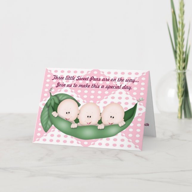 Triplets Girl Baby Shower Pea in a Pod Invitation (Front)